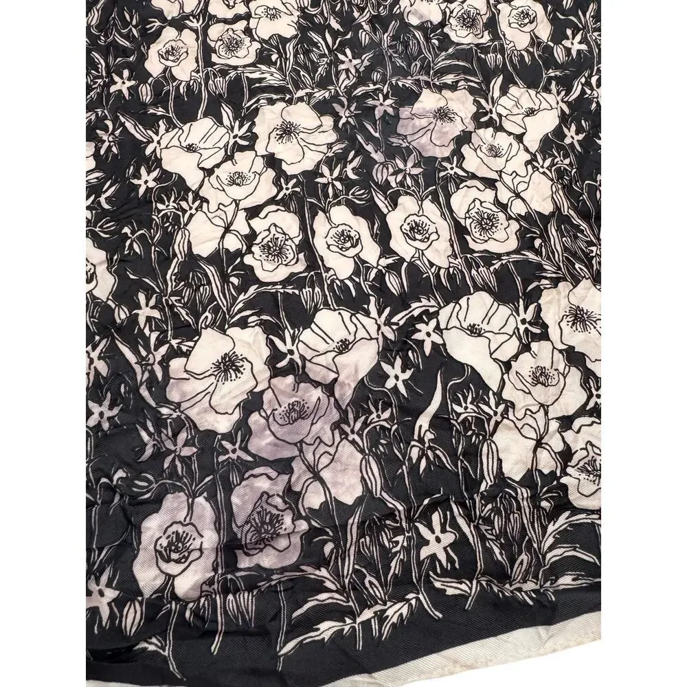 VERA NEUMANN Black & White Floral Square Scarf Flowers Leaves